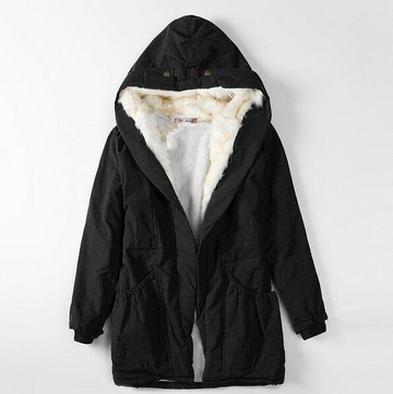 Solid Fur Parka Hooded Winter Coat