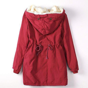 Solid Fur Parka Hooded Winter Coat