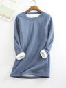 Casual Fleece-Blend Round Neck Solid Long Sweatshirt