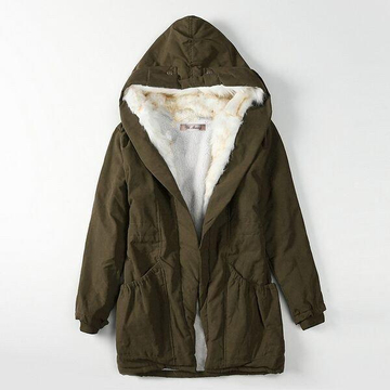 Solid Fur Parka Hooded Winter Coat