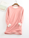 Casual Fleece-Blend Round Neck Solid Long Sweatshirt