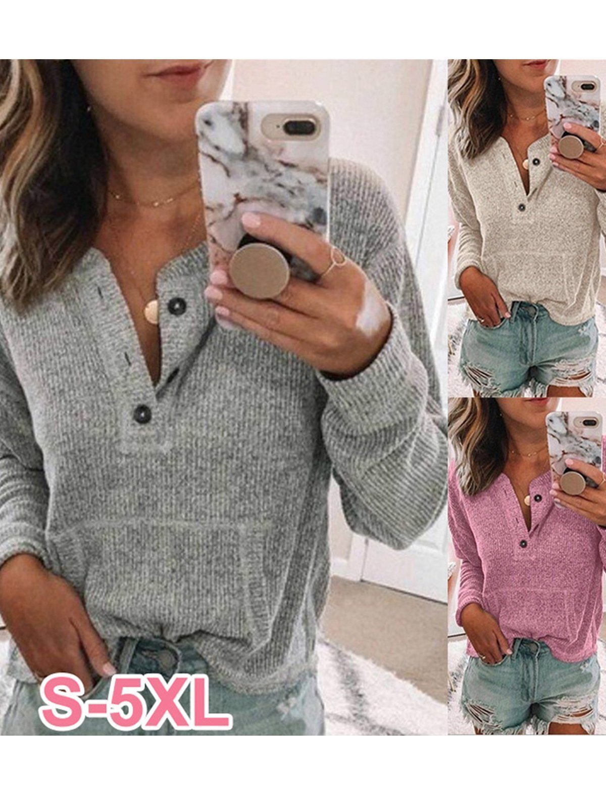 Long Sleeve Sweet Buttoned Sweaters