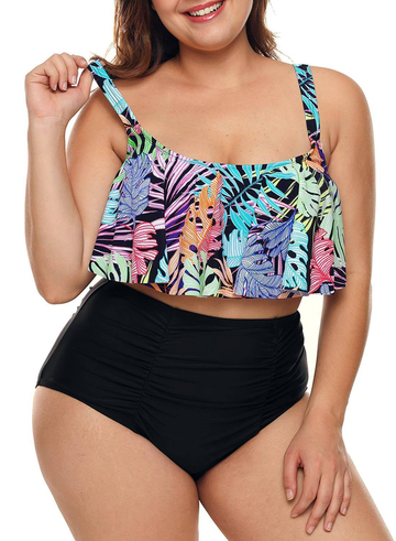 Tropical Flounce High Waisted 2pcs Bikini Set