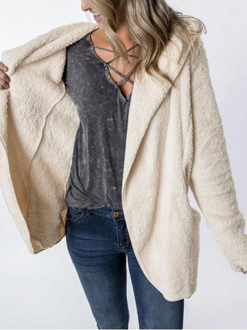 Fashion Solid Hooded Plain Casual Coat