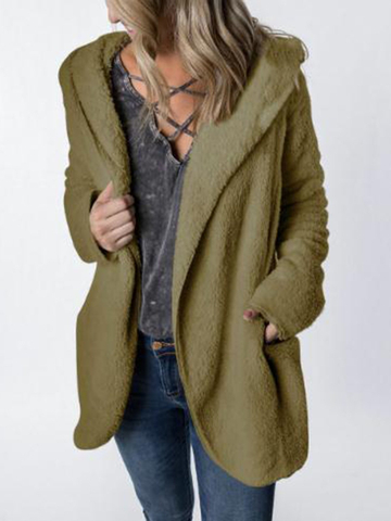 Fashion Solid Hooded Plain Casual Coat