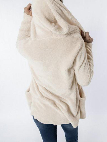 Fashion Solid Hooded Plain Casual Coat