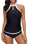 Contrast Binding Halter Neck Tankini Set