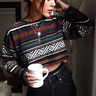 Round neck casual geometrical printing short sweater