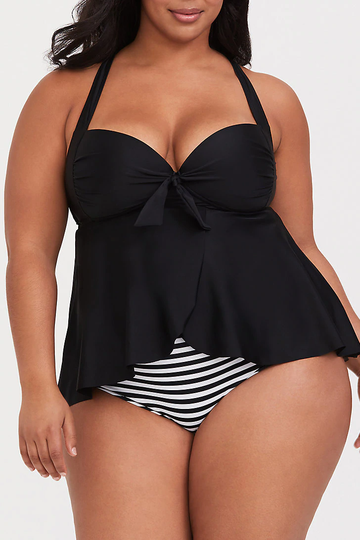 BLACK WIRELESS TIE FRONT TANKINI SET