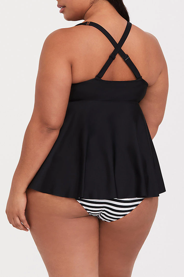 BLACK WIRELESS TIE FRONT TANKINI SET