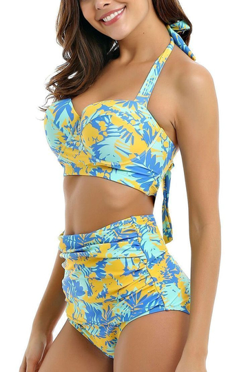 Elegant printed high waist bikini set
