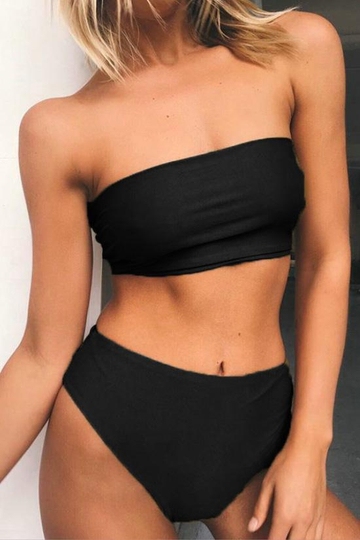 Bandeau High Cut High Waisted Bikini Swimsuit - Two Piece Set