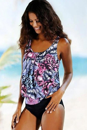 Black & Pink Blouson Tankini Set