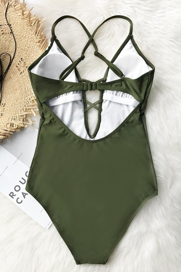 Vintage Lace Deep V Neck One Piece Swimsuit