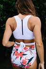 FLORAL PRINTED PANEL ZIPPERED RACERBACK ONE PIECE