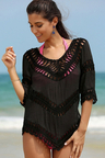 Boho Elbow Sleeve Hollow Out Crochet Tunic Cover Up