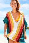 Rainbow Striped Batwing Sleeve Knit Tunic Cover Up