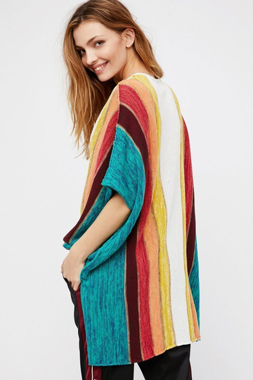 Rainbow Striped Batwing Sleeve Knit Tunic Cover Up