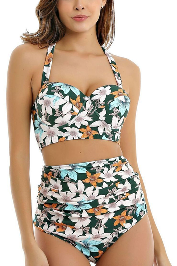 printed high-waisted bikini set