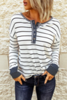 Striped Button Knitted Casual Top Shirts