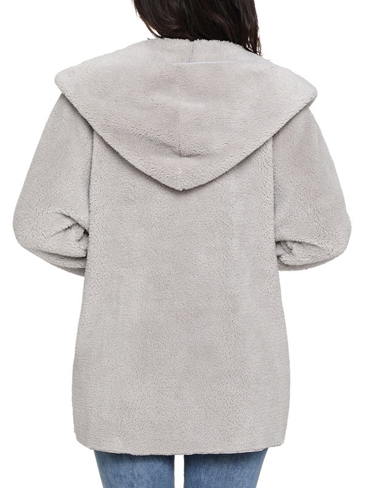 Multicolor Hoodie Solid Wool Pocket Loose Women Coat