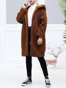 Brown Cotton Plain Long Sleeve Coats