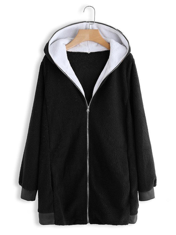 Plus Size Fluffy Long Sleeve Teddy Bear Zipper Hoodie & Jacket Coats