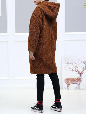 Brown Cotton Plain Long Sleeve Coats