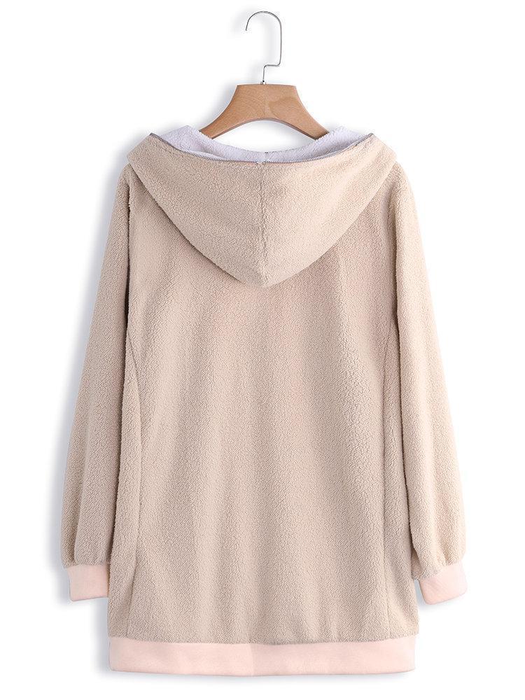 Plus Size Fluffy Long Sleeve Teddy Bear Zipper Hoodie & Jacket Coats