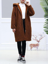 Brown Cotton Plain Long Sleeve Coats