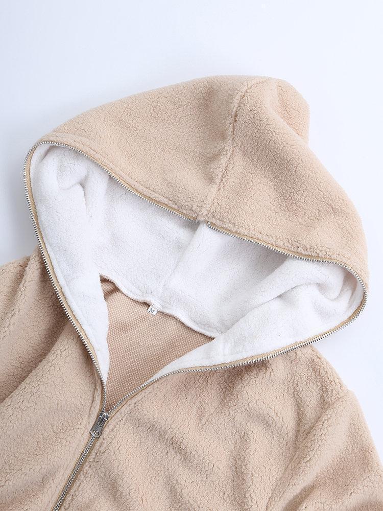 Plus Size Fluffy Long Sleeve Teddy Bear Zipper Hoodie & Jacket Coats