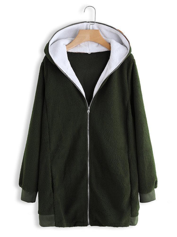 Plus Size Fluffy Long Sleeve Teddy Bear Zipper Hoodie & Jacket Coats