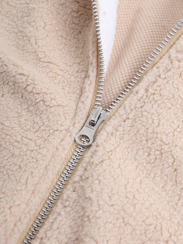 Plus Size Fluffy Long Sleeve Teddy Bear Zipper Hoodie & Jacket Coats