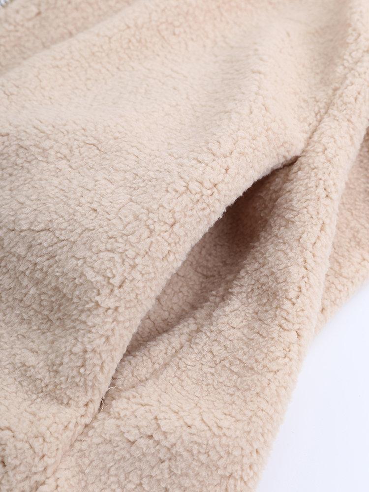 Plus Size Fluffy Long Sleeve Teddy Bear Zipper Hoodie & Jacket Coats