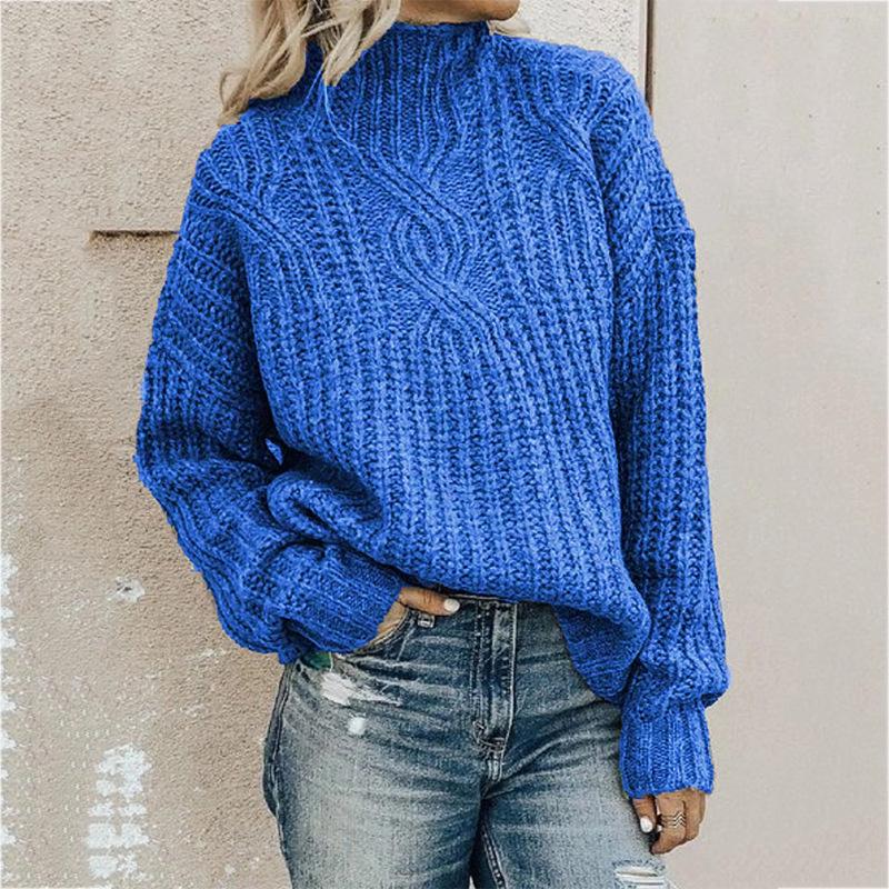 Casual Half High Neck  Knitted Sweater