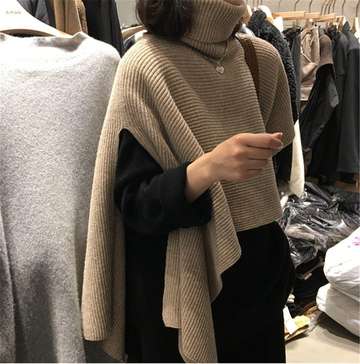 Turtleneck Irregular Solid Sweater Cape