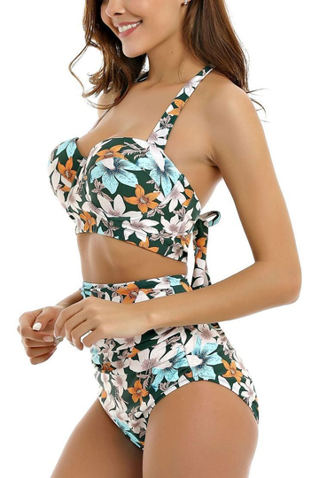 printed high-waisted bikini set