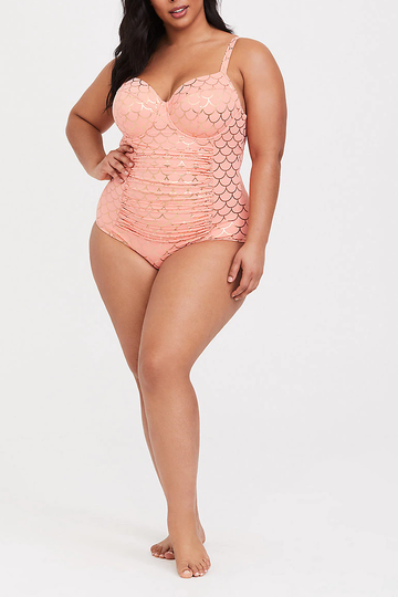 CORAL & ROSE GOLD MERMAID UNDERWIRE SLIM FIX ONE-PIECE SWIMSUIT