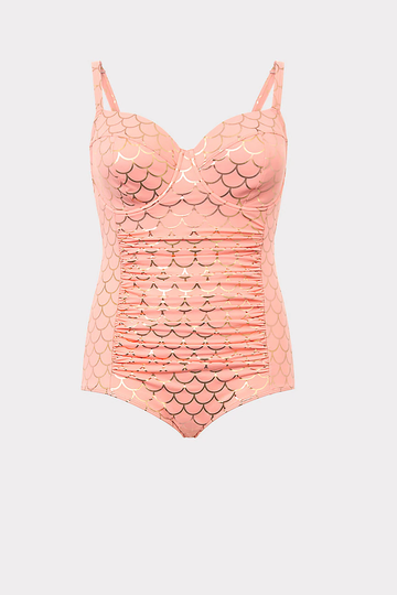 CORAL & ROSE GOLD MERMAID UNDERWIRE SLIM FIX ONE-PIECE SWIMSUIT