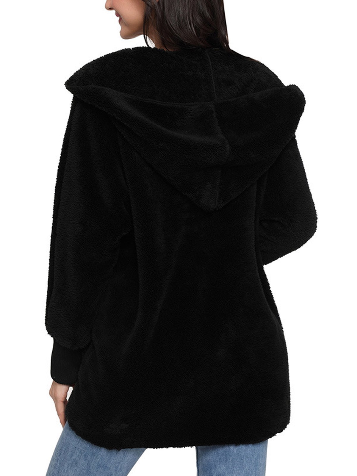 Multicolor Hoodie Solid Wool Pocket Loose Women Coat