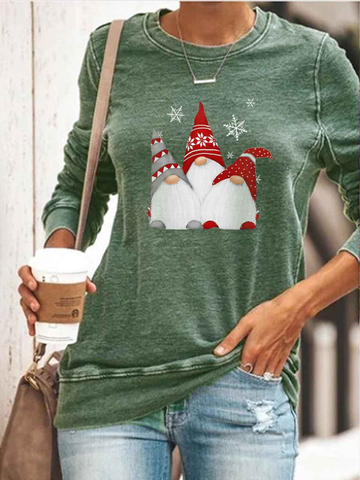 Women's Scandinavian Christmas Gnomes Print Casual Sweatshirt