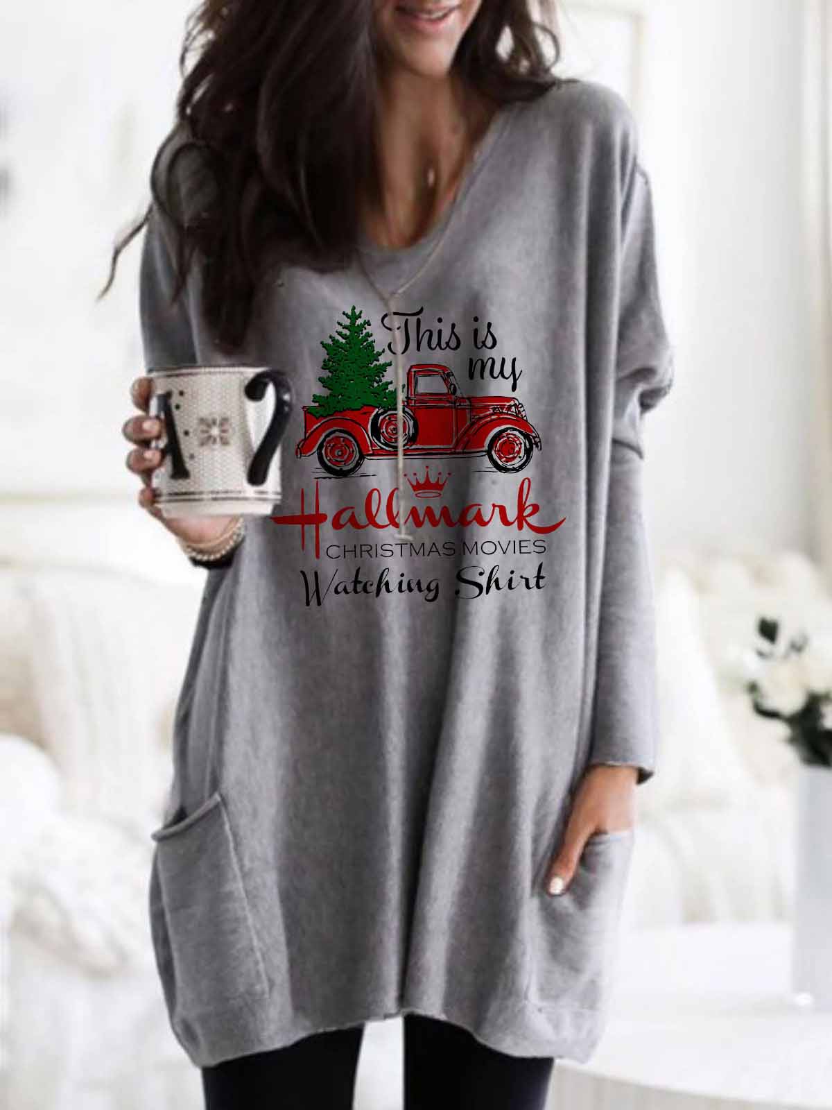 Women's This Is My Hallmark Christmas Movie Watching Shirt Printed Pocket Top