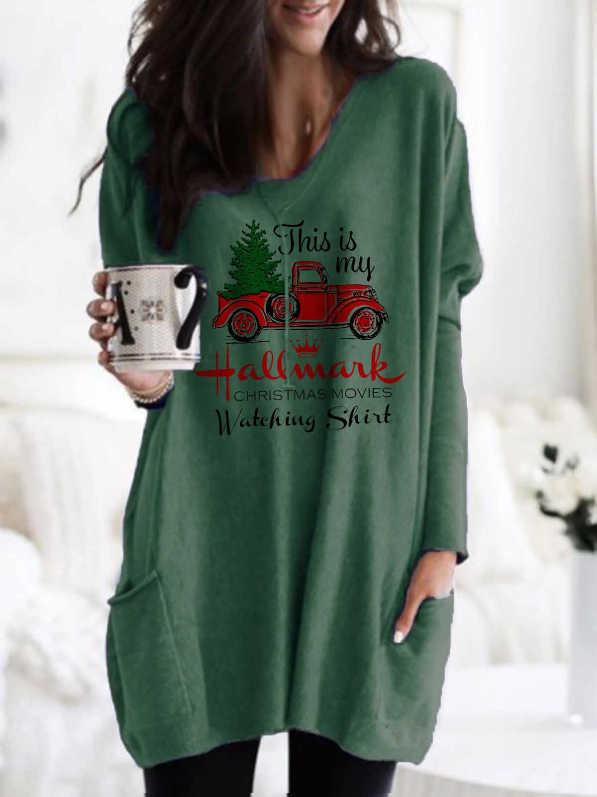 Women's This Is My Hallmark Christmas Movie Watching Shirt Printed Pocket Top