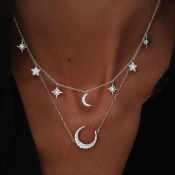 Fashion five-pointed star and moon multi-layer necklace set