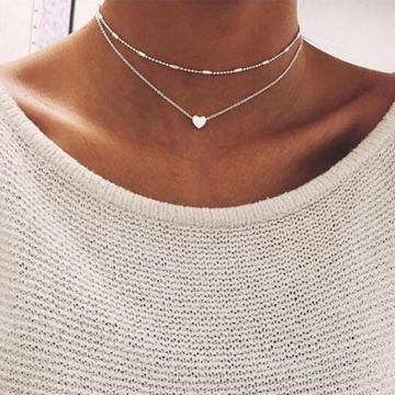Fashion simple peach heart multi-layer clavicle necklace set