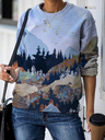 Ladies Casual Mountain Printed Round Collar Sweatshirts