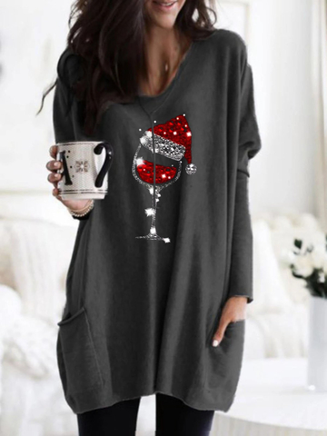 Cozy Christmas Red Wine Glass Print Pocket Top