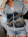 Art Mountain Print Hooded Sweatshirt