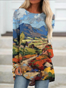 Art Landscape Oil Painting Print Long Sleeve Round Neck T-shirt