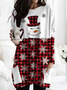 Ladies Christmas Snowman Face Print Snowflake Check Pocket Top